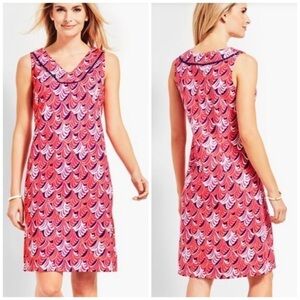 Talbots Whimsical Waves Shift Dress V-Neck Trim MP
